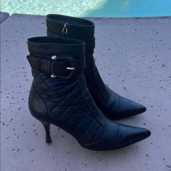 BURBERRY Black Quilted Pointed-Toe Ankle Boots